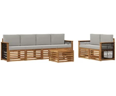 Lauko sofos komplektas 7 pcs Natūrali ir šviesiai pilka