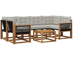 Lauko sofos komplektas 7 pcs Natūrali ir šviesiai pilka