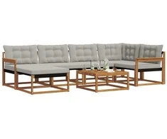 Lauko sofos komplektas 7 pcs Natūrali ir šviesiai pilka