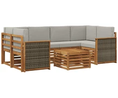 Lauko sofos komplektas 7 pcs Natūrali ir šviesiai pilka