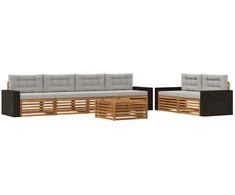 Lauko sofos komplektas 7 pcs Natūrali ir šviesiai pilka