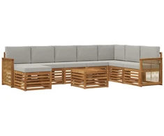 Lauko sofos komplektas 7 pcs Natūrali ir šviesiai pilka