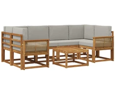 Lauko sofos komplektas 7 pcs Natūrali ir šviesiai pilka