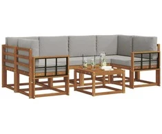 Lauko sofos komplektas 7 pcs Natūrali ir šviesiai pilka