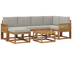 Lauko sofos komplektas 7 pcs Natūrali ir šviesiai pilka