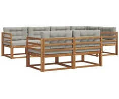 Lauko sofos komplektas 7 pcs Natūrali ir šviesiai pilka