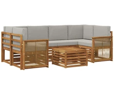 Lauko sofos komplektas 7 pcs Natūrali ir šviesiai pilka