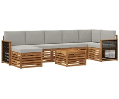 Lauko sofos komplektas 7 pcs Natūrali ir šviesiai pilka