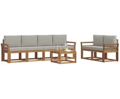 Lauko sofos komplektas 7 pcs Natūrali ir šviesiai pilka