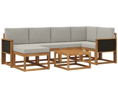 Lauko sofos komplektas 7 pcs Natūrali ir šviesiai pilka