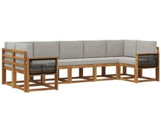 Lauko sofos komplektas 7 pcs Natūrali ir šviesiai pilka