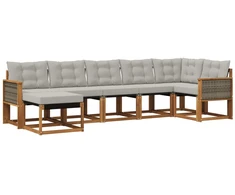 Lauko sofos komplektas 7 pcs Natūrali ir šviesiai pilka