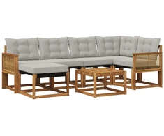 Lauko sofos komplektas 7 pcs Natūrali ir šviesiai pilka