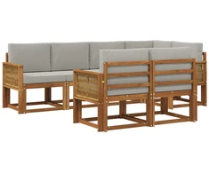 Lauko sofos komplektas 7 pcs Natūrali ir šviesiai pilka