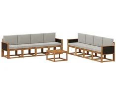 Lauko sofos komplektas 7 pcs Natūrali ir šviesiai pilka
