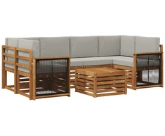 Lauko sofos komplektas 7 pcs Natūrali ir šviesiai pilka