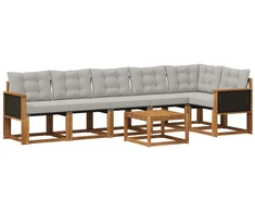 Lauko sofos komplektas 7 pcs Natūrali ir šviesiai pilka