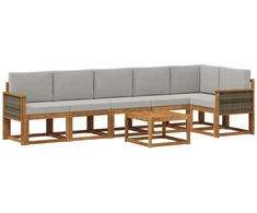 Lauko sofos komplektas 7 pcs Natūrali ir šviesiai pilka