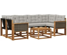 Lauko sofos komplektas 7 pcs Natūrali ir šviesiai pilka