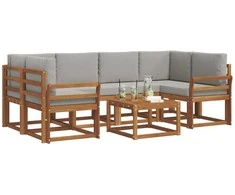 Lauko baldų komplektas Lauko sofos komplektas 7 pcs Natūrali ir šviesiai pilka