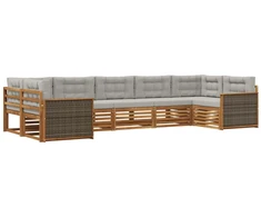 Lauko sofos komplektas 7 pcs Natūrali ir šviesiai pilka