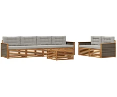 Lauko sofos komplektas 7 pcs Natūrali ir šviesiai pilka