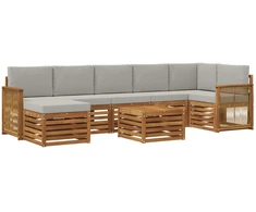 Lauko sofos komplektas 7 pcs Natūrali ir šviesiai pilka