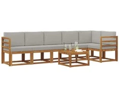 Lauko sofos komplektas 7 pcs Natūrali ir šviesiai pilka