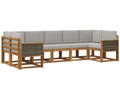Lauko sofos komplektas 7 pcs Natūrali ir šviesiai pilka