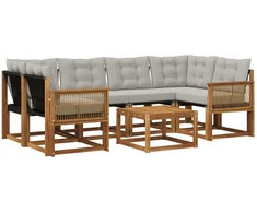 Lauko sofos komplektas 7 pcs Natūrali ir šviesiai pilka