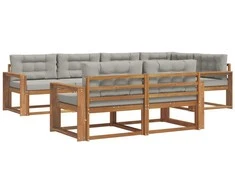 Lauko sofos komplektas 7 pcs Natūrali ir šviesiai pilka