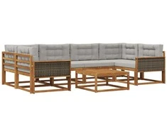 Lauko sofos komplektas 7 pcs Natūrali ir Šviesiai pilka