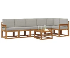 Lauko sofos komplektas 7 pcs Natūrali ir šviesiai pilka