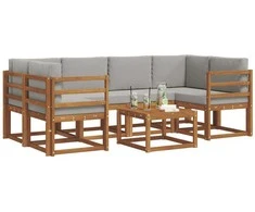 Lauko sofos komplektas 7 pcs Natūrali ir šviesiai pilka