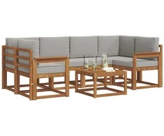 Lauko baldų komplektas Lauko sofos komplektas 7 pcs Natūrali ir šviesiai pilka