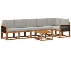 Lauko sofos komplektas 7 pcs Natūrali ir šviesiai pilka