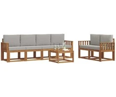 Lauko sofos komplektas 7 pcs Natūrali ir šviesiai pilka