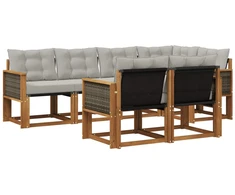 Lauko sofos komplektas 7 pcs Natūrali ir šviesiai pilka