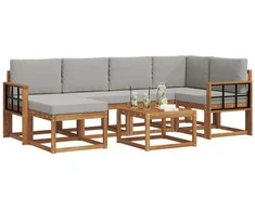 Lauko sofos komplektas 7 pcs Natūrali ir šviesiai pilka