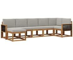 Lauko sofos komplektas 7 pcs Natūrali ir šviesiai pilka