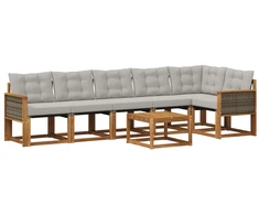 Lauko sofos komplektas 7 pcs Natūrali ir šviesiai pilka