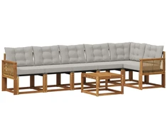Lauko sofos komplektas 7 pcs Natūrali ir šviesiai pilka