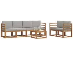 Lauko sofos komplektas 7 pcs Natūrali ir šviesiai pilka