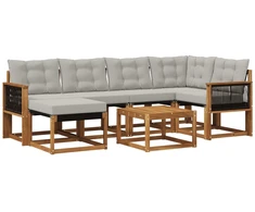 Lauko sofos komplektas 7 pcs Natūrali ir šviesiai pilka