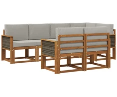 Lauko sofos komplektas 7 pcs Natūrali ir šviesiai pilka