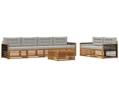 Lauko sofos komplektas 7 pcs Natūrali ir šviesiai pilka