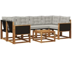 Lauko sofos komplektas 7 pcs Natūrali ir šviesiai pilka