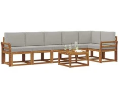 Lauko baldų komplektas Lauko sofos komplektas 7 pcs Natūrali ir šviesiai pilka
