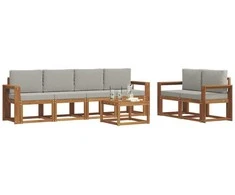 Lauko sofos komplektas 7 pcs Natūrali ir šviesiai pilka