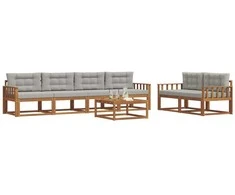 Lauko sofos komplektas 7 pcs Natūrali ir šviesiai pilka